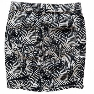 Vero Moda Leonora Palm Leaf Print Denim Mini Skirt Black White Tropical XS